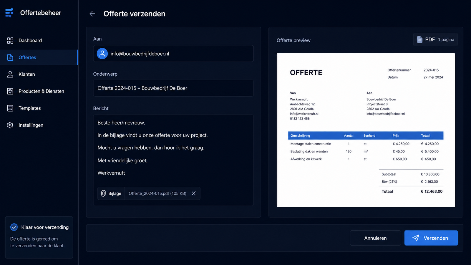 Offerteoverzicht in Werkvernuft